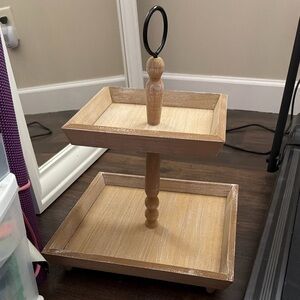 Two-Tier Wooden Tray Stand